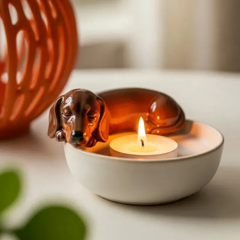 Adorable Sleeping Puppy Candle Holder